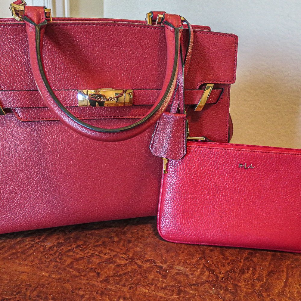 Like New Red Calin Kelin Leather Tote Bag